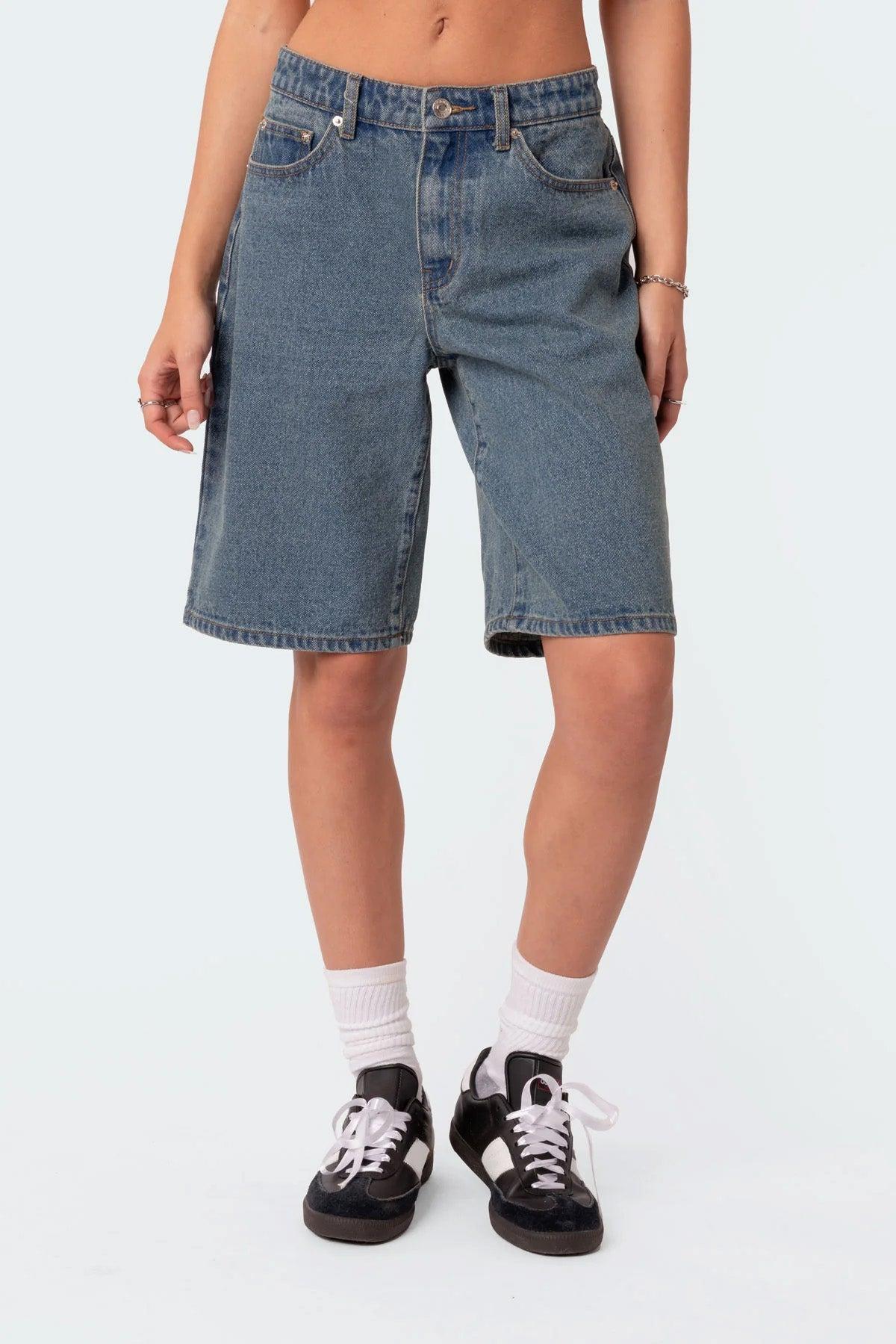 Oversized Low Rise Denim Bermuda Shorts Product Image