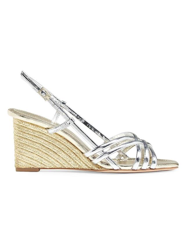 Womens 75MM Metallic Leather Multi-Strap Wedge Sandals Product Image