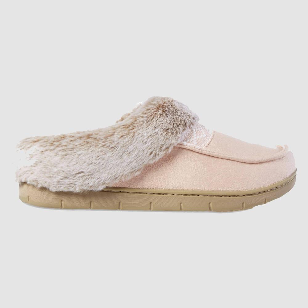 Isotoner Womens Fur Microsuede Hoodback Slippers - Pink Product Image