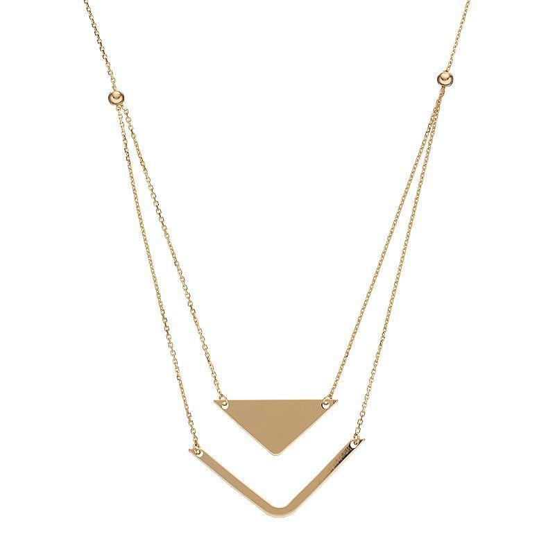 14k Gold Chevron Layered Necklace, Womens Yellow Product Image