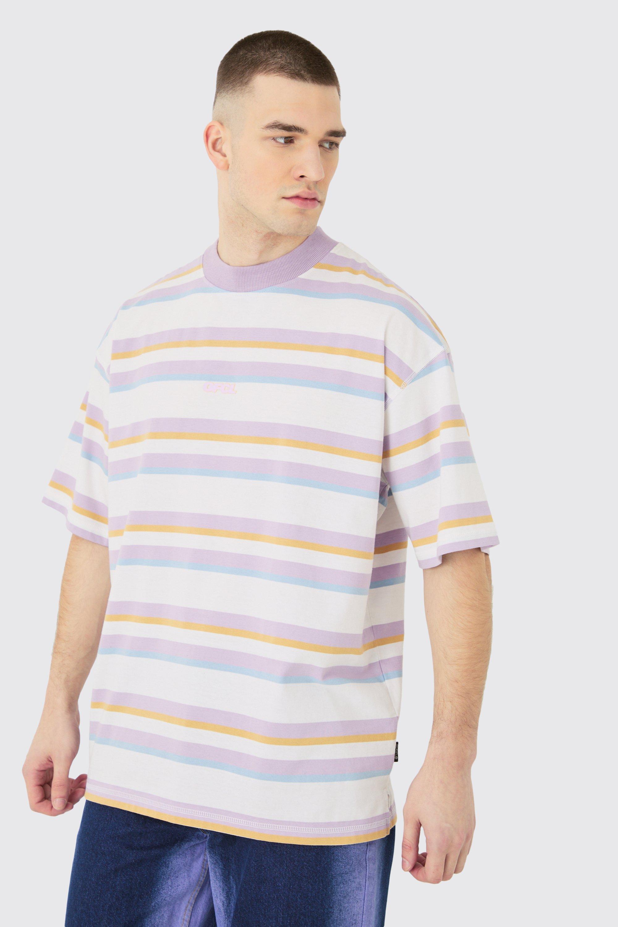 Tall Oversized Carded Heavy Striped Ofcl T-shirt | boohooMAN USA Product Image