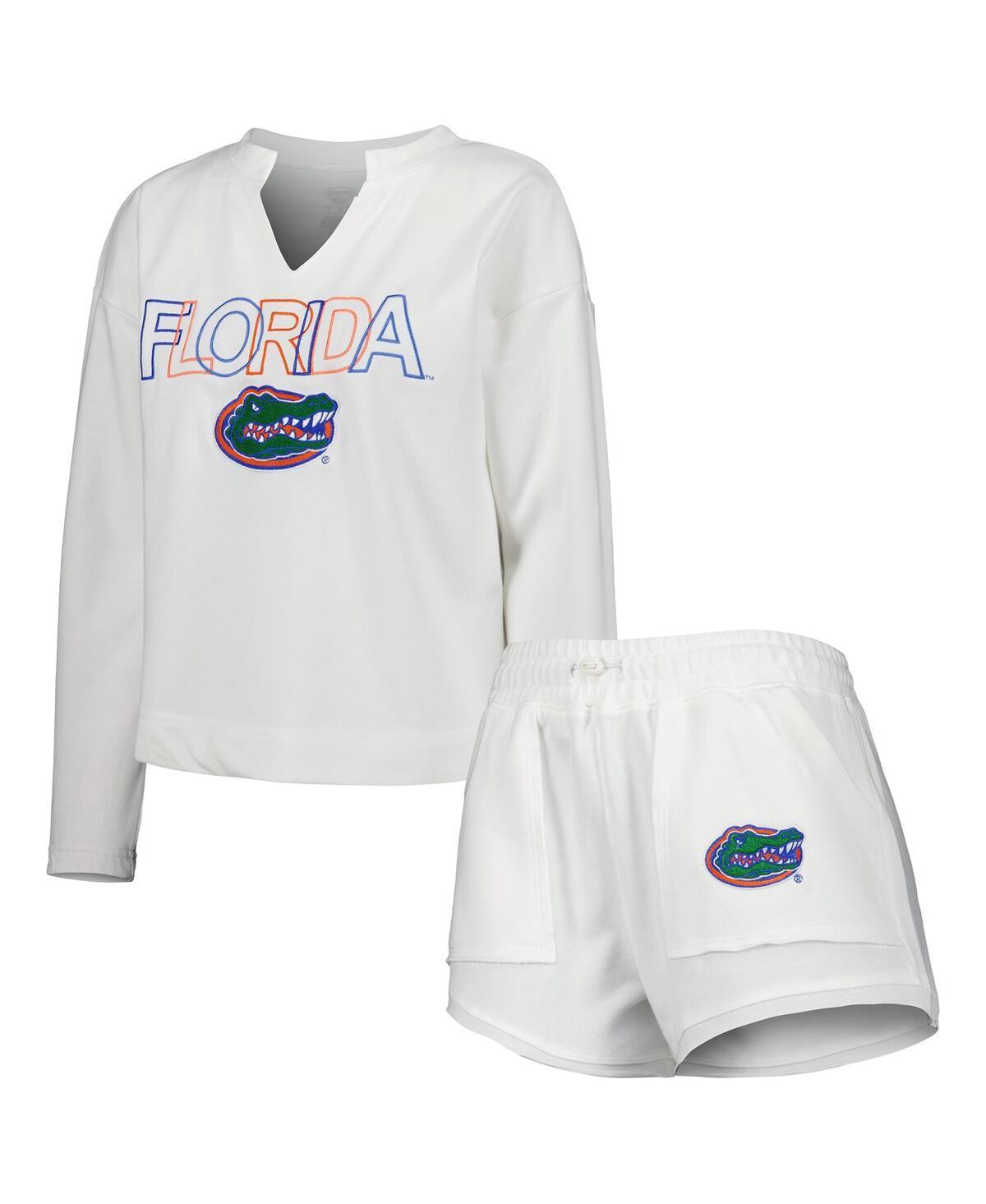 Womens Concepts Sport White Florida Gators Sunray Notch Neck Long Sleeve T-shirt and Shorts Set Product Image