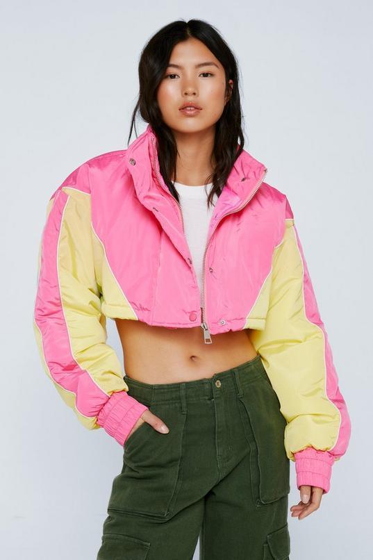 Padded Color Block Adjustable Crop Rain Coat Product Image