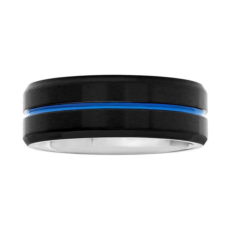 Mens Stainless Steel Black & Blue Ion Plated Band Product Image