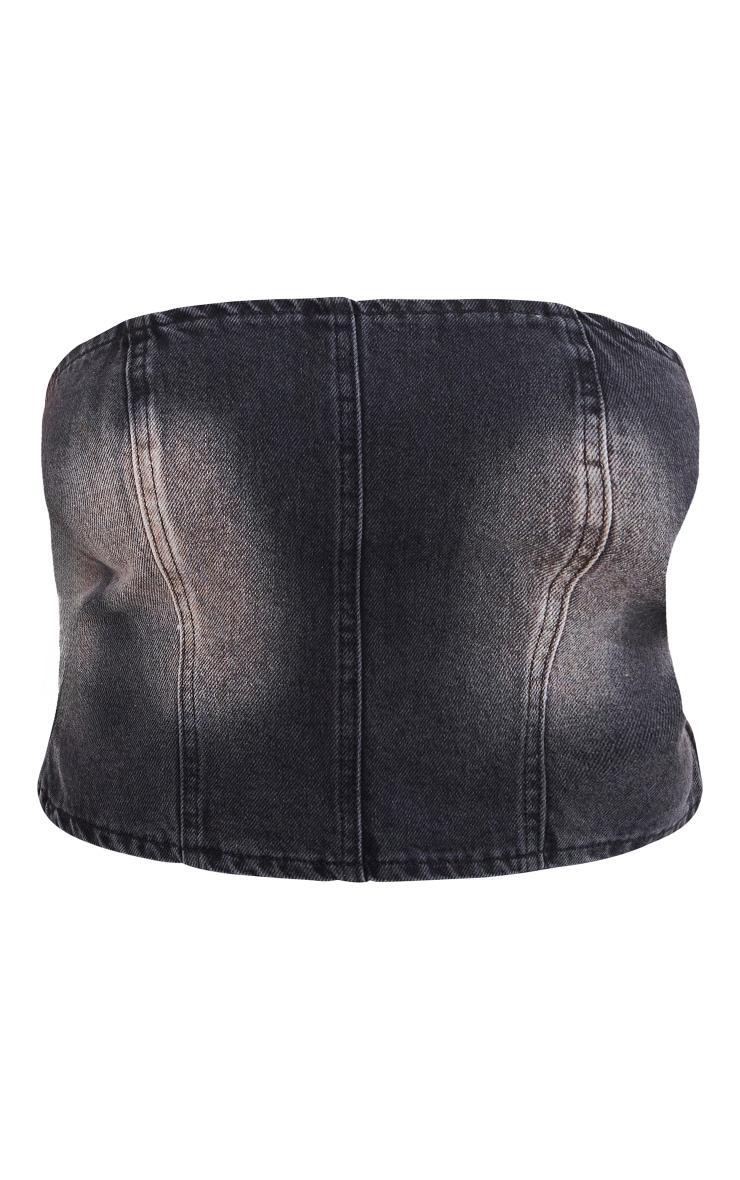 Plus Vintage Black Wash Washed Down Distressed Look Bandeau Denim Top Product Image