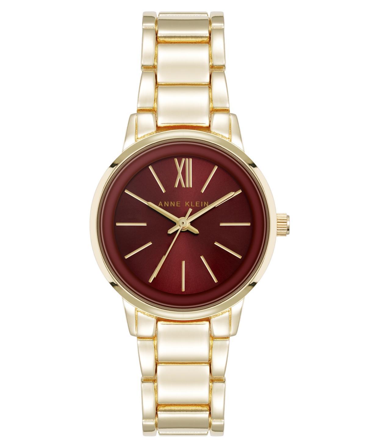 Anne Klein Womens Quartz Minimalist Burgundy and Gold-Tone Alloy Metal Watch, 32mm - Burgundy/Gold-Tone Product Image