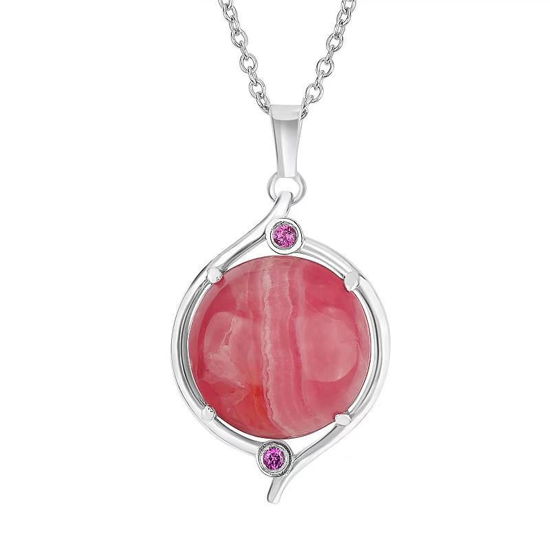 Gemistry Sterling Silver Gemstone Pendant Necklace, Womens Rhodochrosite Product Image