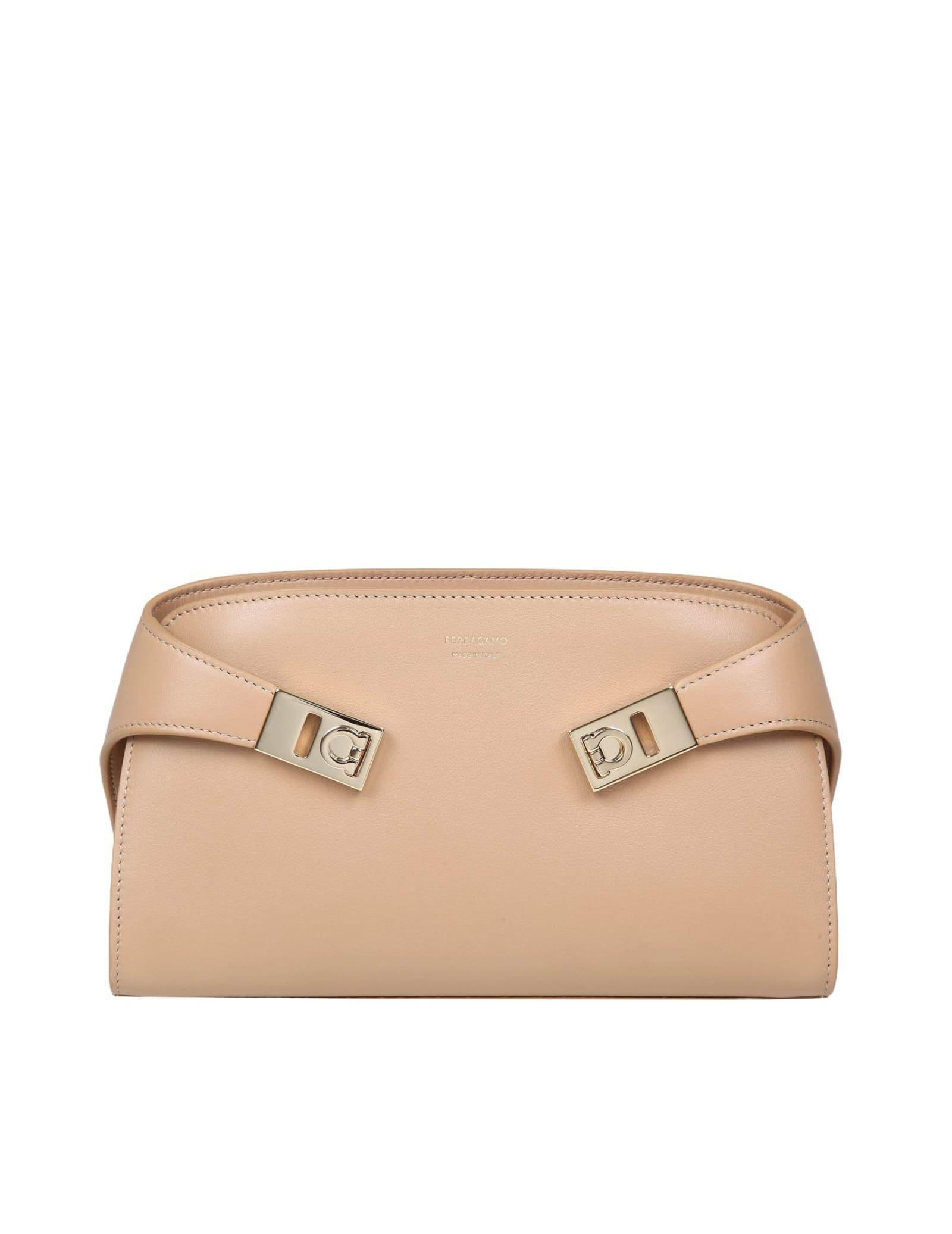 Hug Gancini Leather Shoulder Bag In Beige Product Image