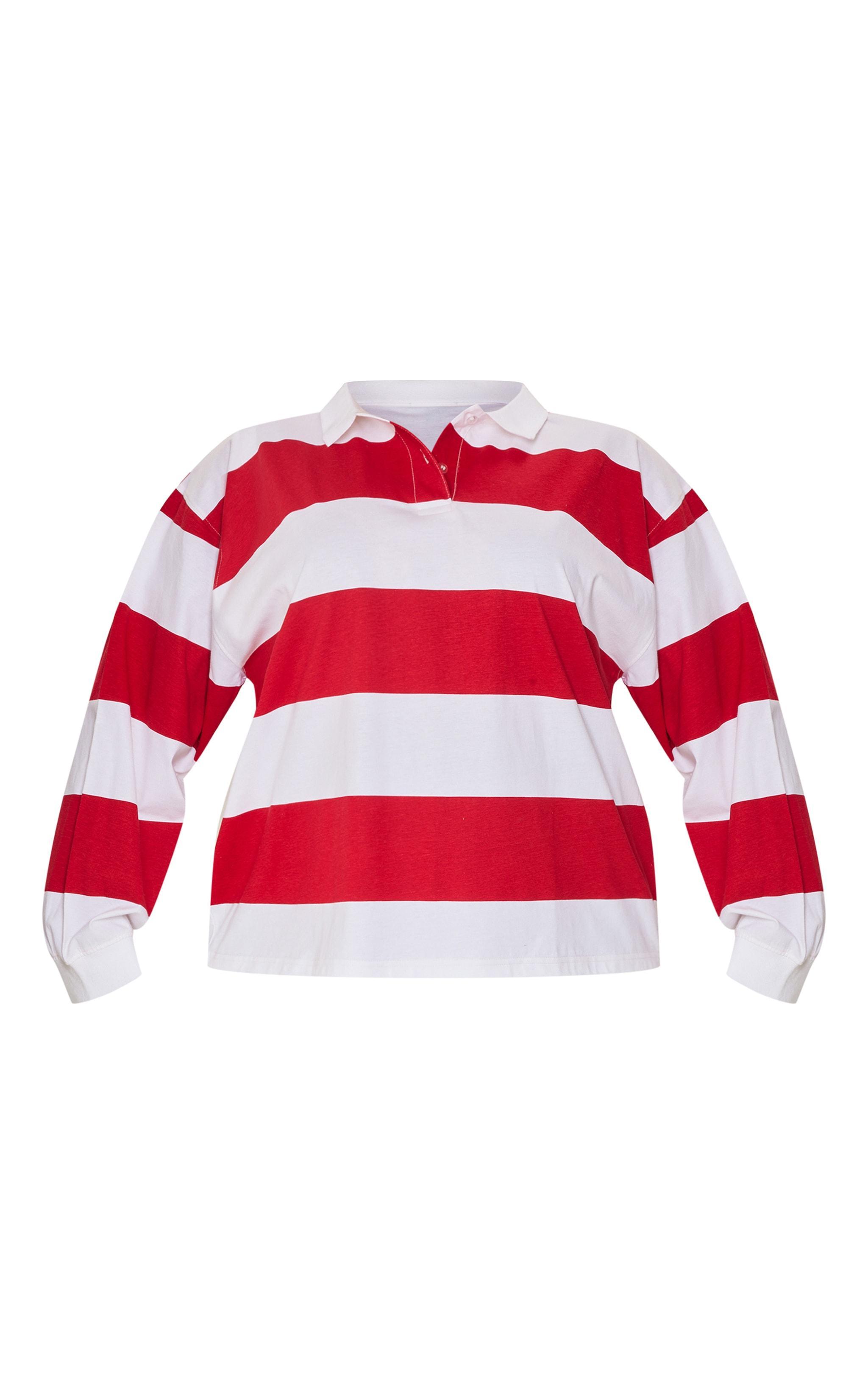 Plus Red Stripey Collared Oversized Top Product Image