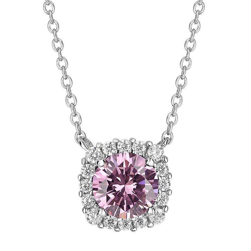 PRIMROSE Sterling Silver Cubic Zirconia Halo Pendant Necklace, Womens Pink Product Image