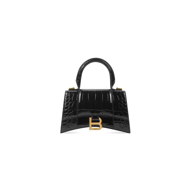 Women's Hourglass Xs Handbag Crocodile Embossed in Black Product Image