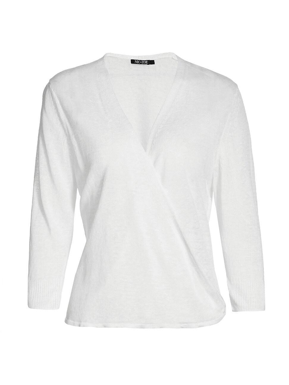 NIC  ZOE Lightweight 4-Way Linen Blend Open Front 34 Sleeve Cardigan Product Image