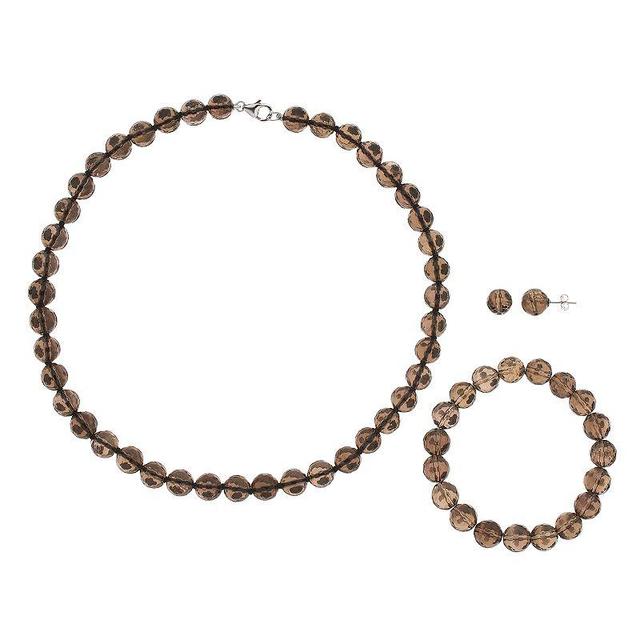 Sterling Silver Agate Bead Necklace Bracelet & Earring Set, Womens, Brown Product Image