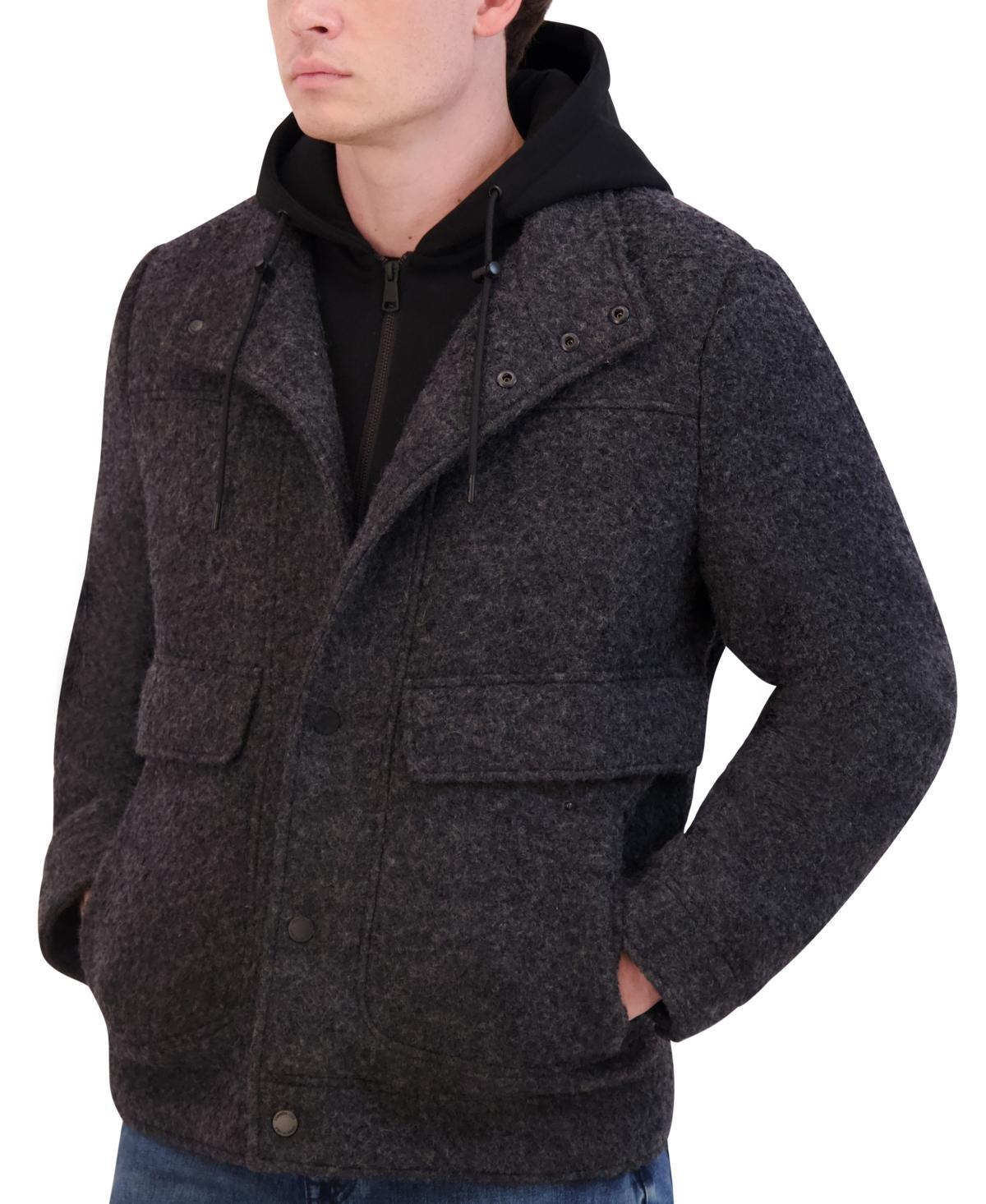 Kenneth Cole Mens Stand Collar Hooded Bib Boucle Coat Product Image