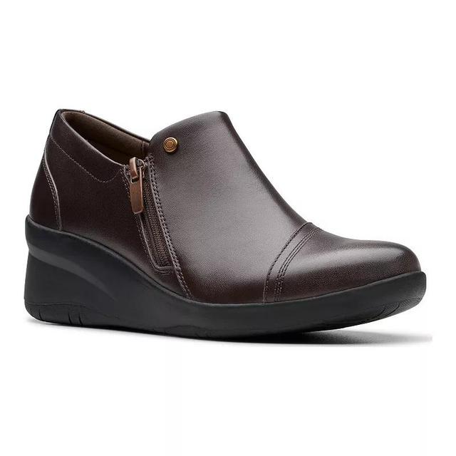 Clarks Suttyn Zip Womens Leather Wedge Shoes Brown Product Image