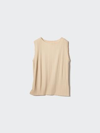 Womens Pleated Sleeveless T-Shirt Beige 2XL UNIQLO US Product Image