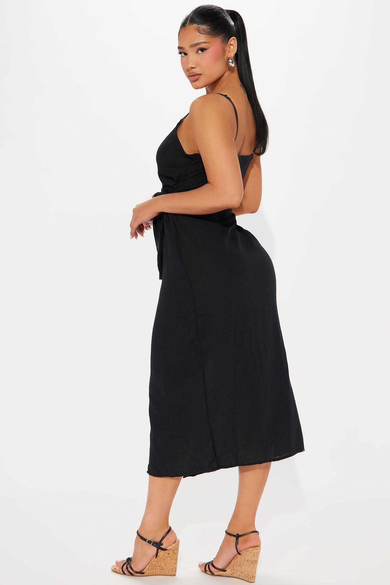 Liliana Linen Midi Dress - Black Product Image