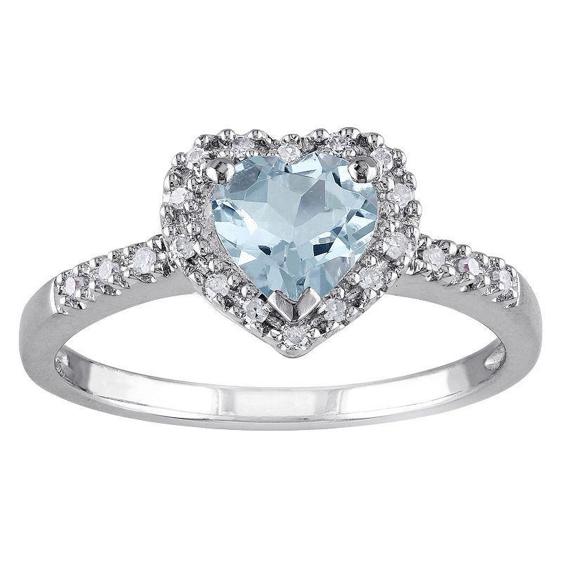 Stella Grace Sterling Silver Aquamarine & 1/10 Carat T.W. Diamond Heart Halo Ring, Womens Blue Product Image