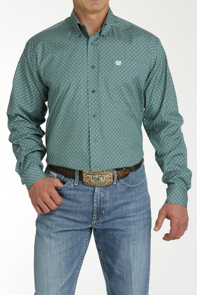 Cinch® Men's L/S Green Geo Print Button Shirt Product Image