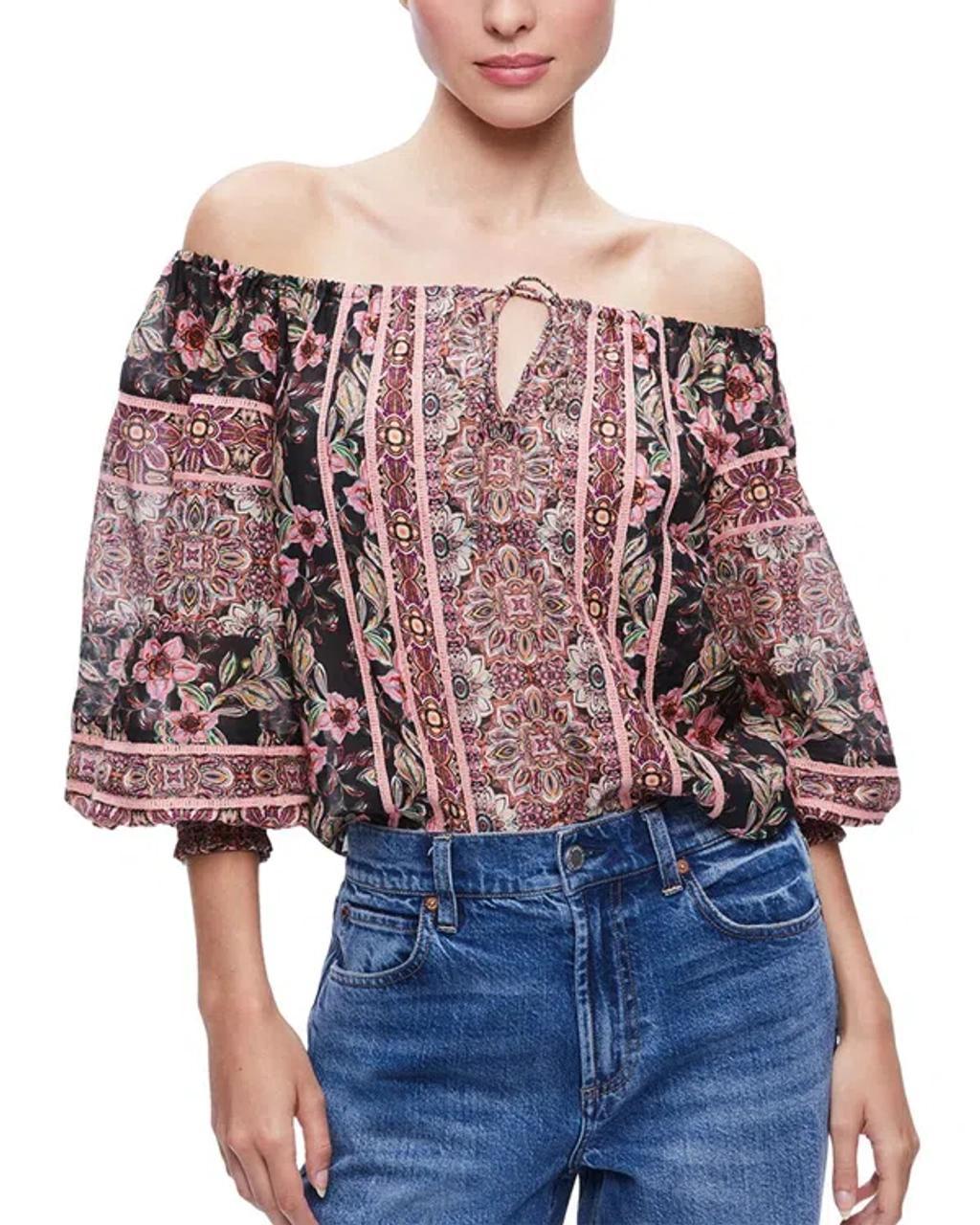 ALICE AND OLIVIA Alta Off The Shoulder Top In Canopy Tile Black Product Image