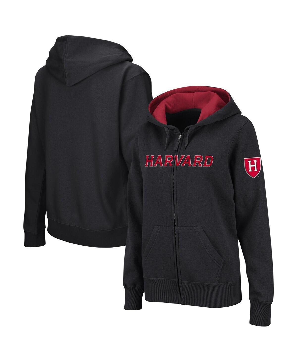 Womens Colosseum Black Harvard Crimson Arched Name Full-Zip Hoodie Product Image