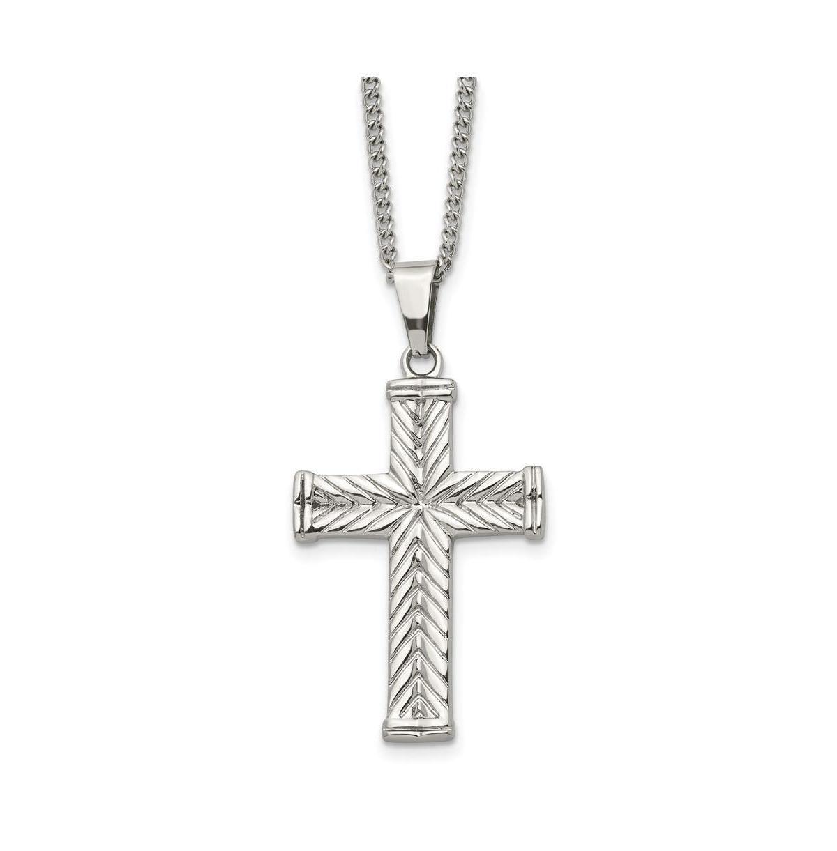 Mens Stainless Steel Textured Cross Pendant Necklace, White Product Image