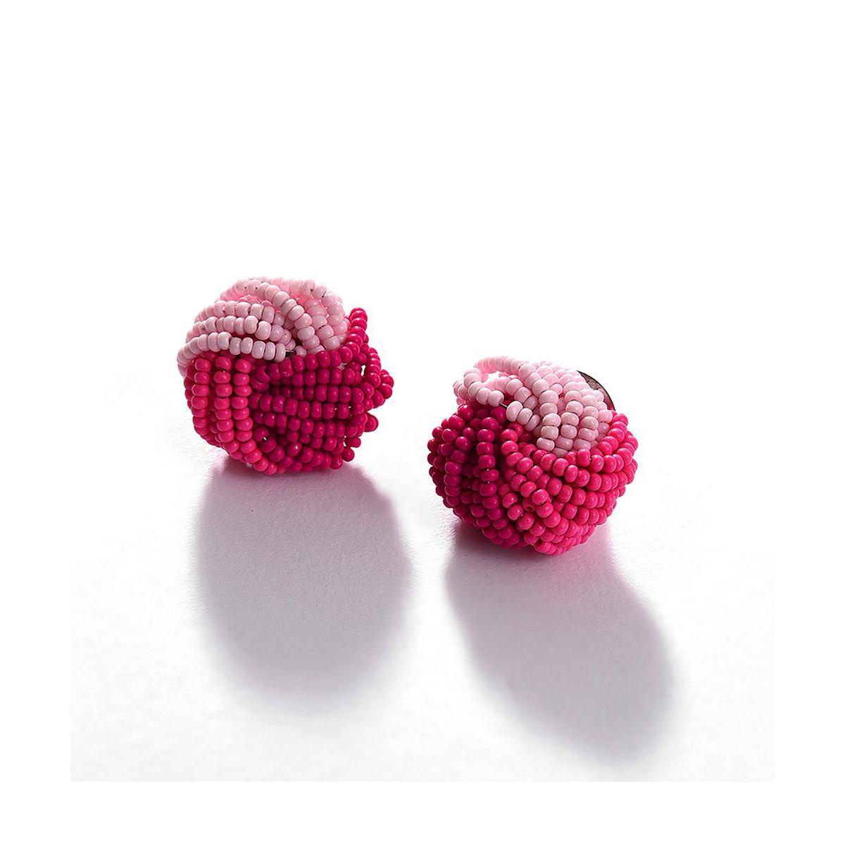 Sohi Womens Pink Beaded Twist Stud Earrings Product Image