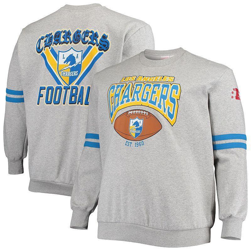 Mens Mitchell & Ness Heathered Gray Los Angeles Chargers Big & Tall Allover Print Pullover Sweatshirt Product Image