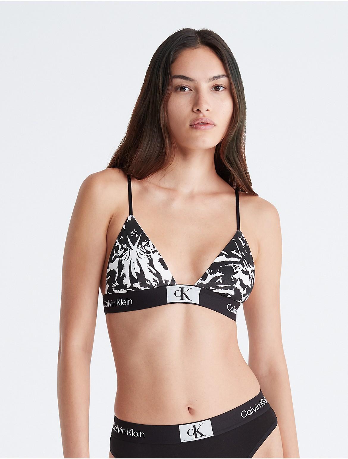 Calvin Klein Underwear Calvin Klein Women's 1996 Cotton Unlined Triangle Bralette (Halo Floral Print+Black) Women's Bra Product Image