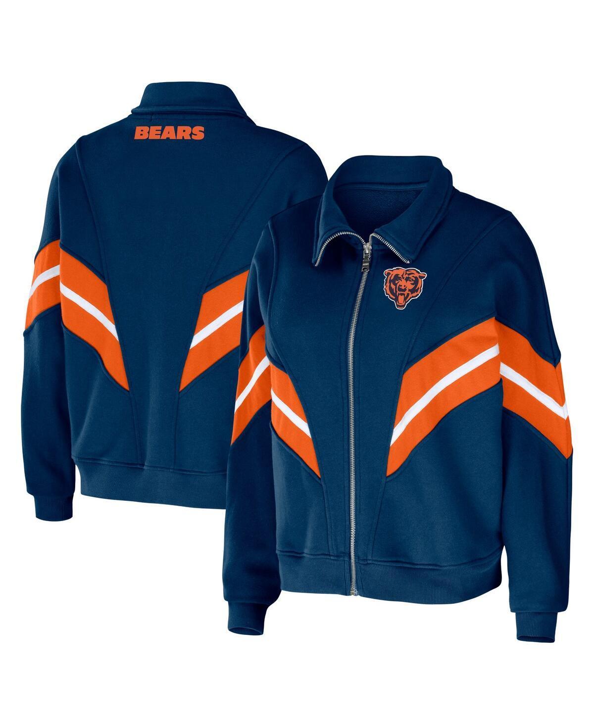 Womens Wear by Erin Andrews Navy Chicago Bears Plus Size Yarn Dye Stripe Full-Zip Jacket Product Image