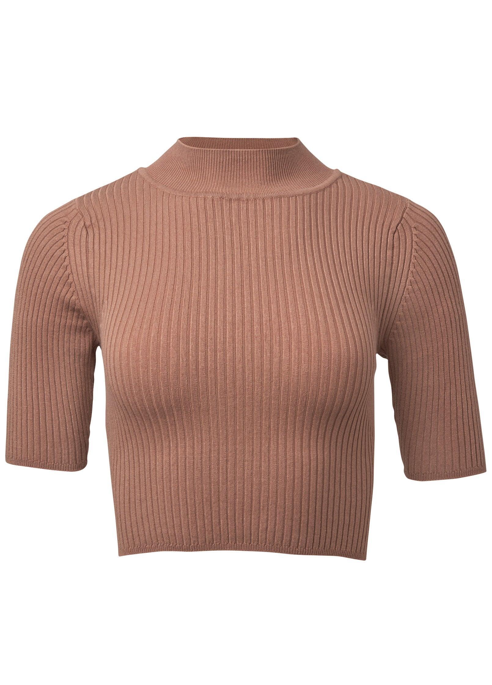 Ribbed Crop Mock Neck Top - Taupe product image