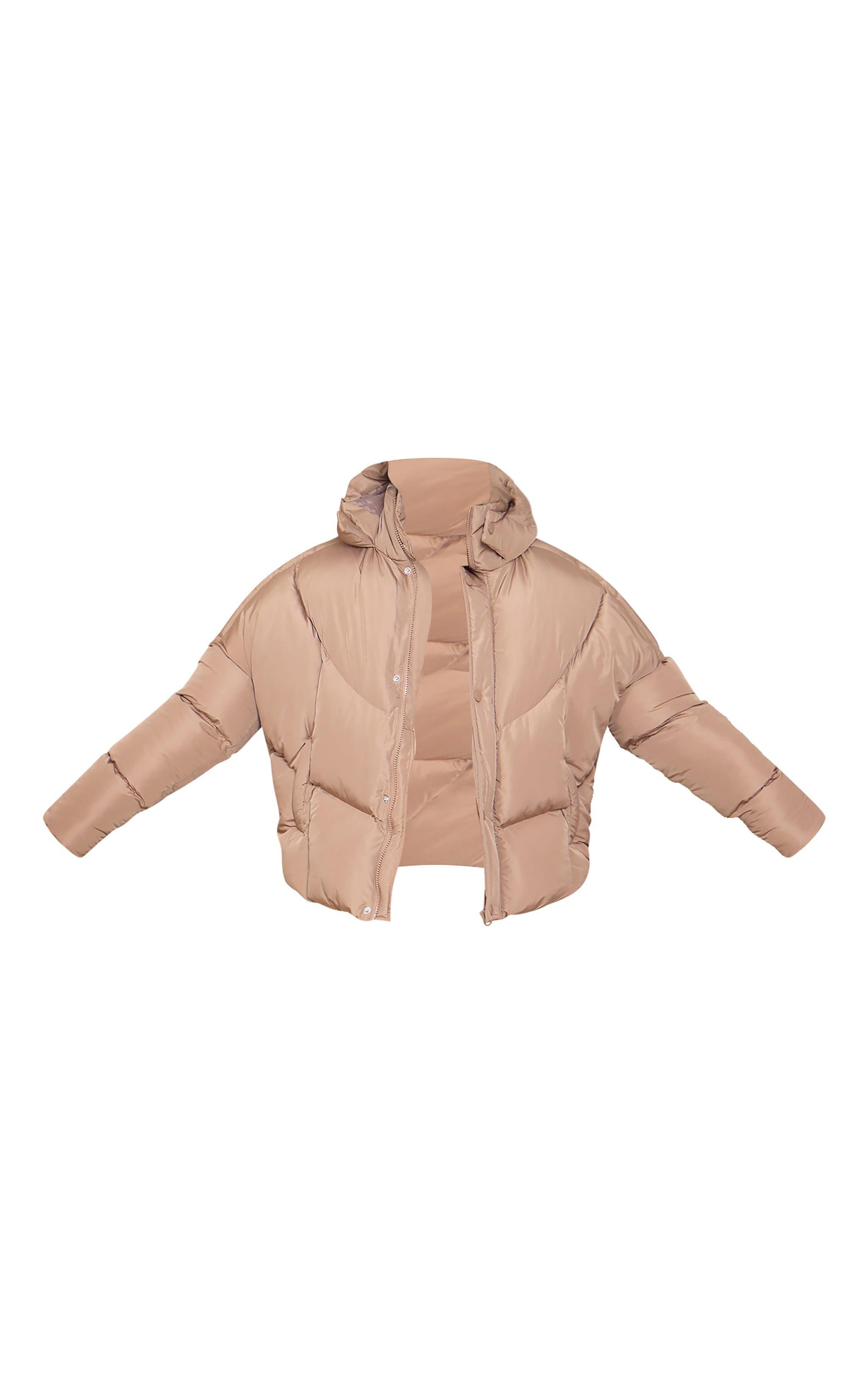 Tall Taupe Oversized Curved Panel Wadded Puffer Jacket Product Image