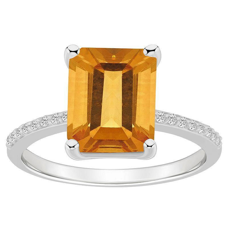 Alyson Layne 14k White Gold Emerald-Cut Citrine & 1/10 Carat T.W. Diamond Ring, Womens Product Image