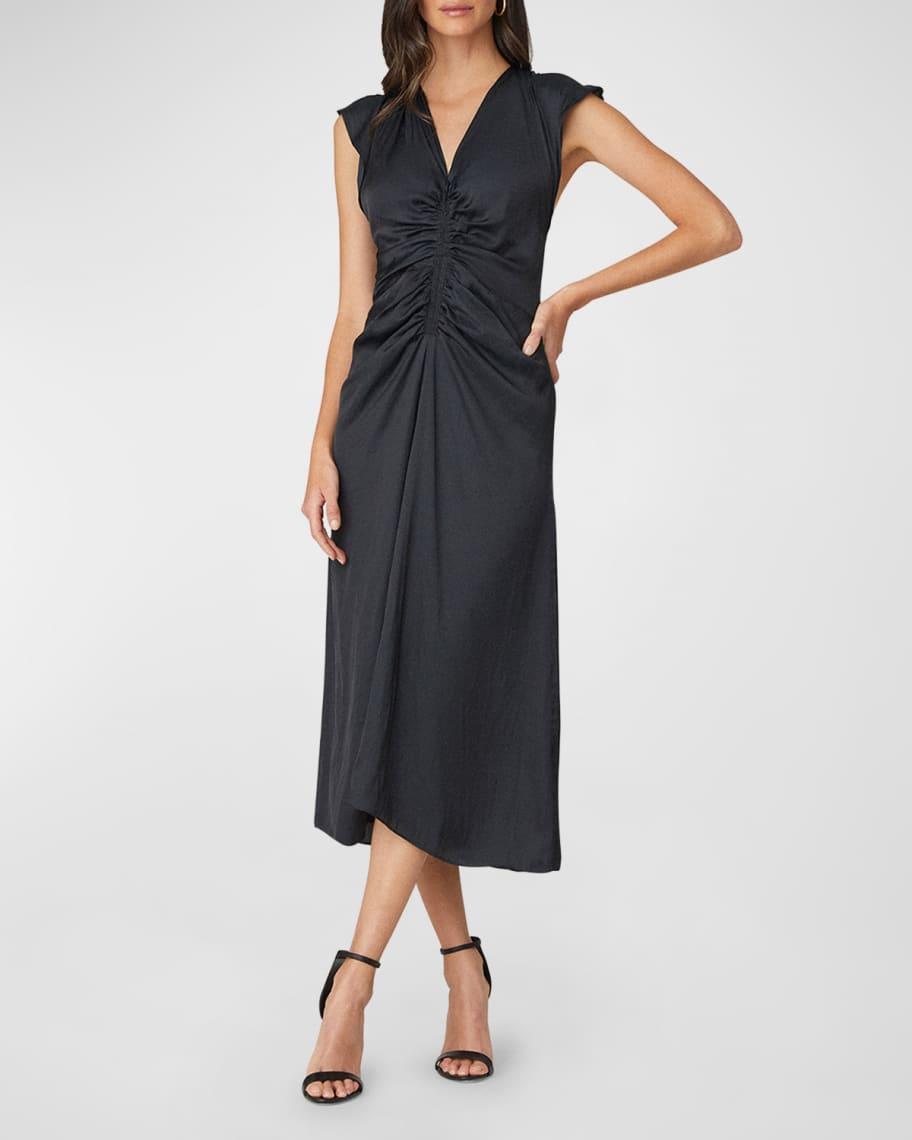 Noah Ruched Cap-Sleeve Midi Dress Product Image