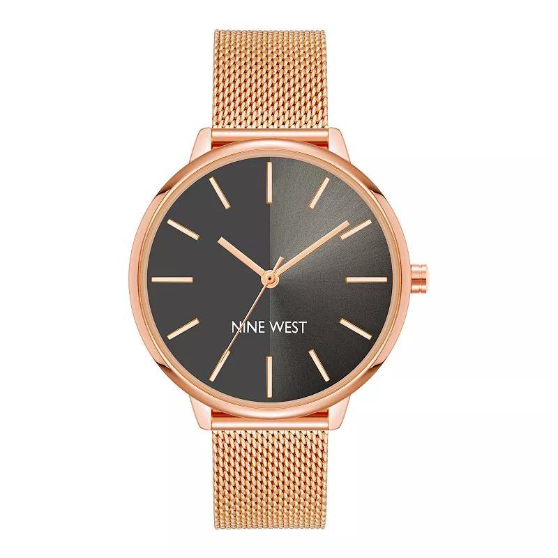 Nine West Womens Quartz Rose Gold-Tone Stainless Steel Mesh Band Watch, 40mm - Gray Product Image