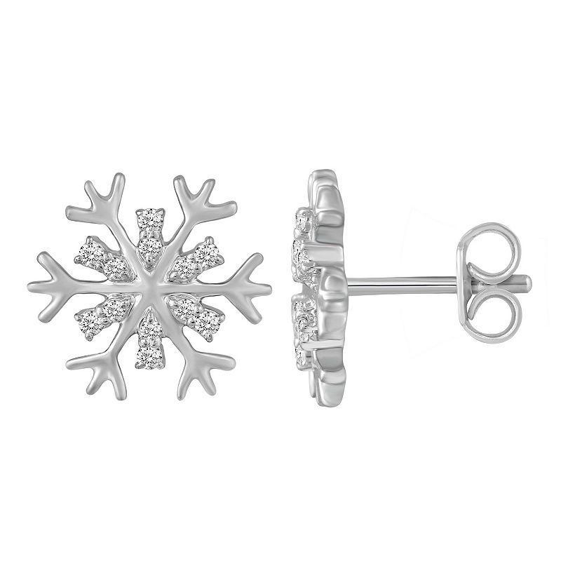 Sterling Silver 1/6 Carat T.W. Diamond Snowflake Stud Earrings, Womens Product Image