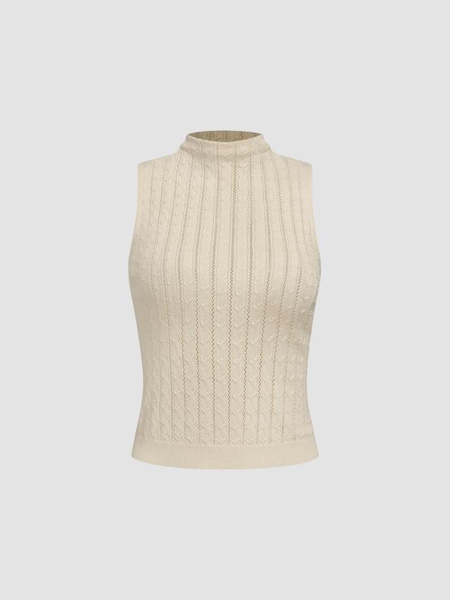 Knitted High Neck Solid Tank Top Product Image