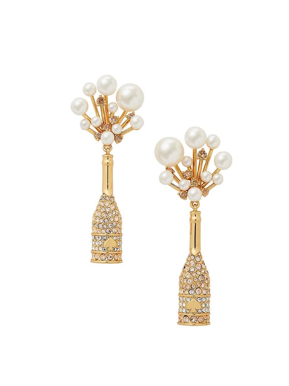 Womens Cheers To That Gold-Plated, Cubic Zirconia & Resin Pearls Drop Earrings Product Image