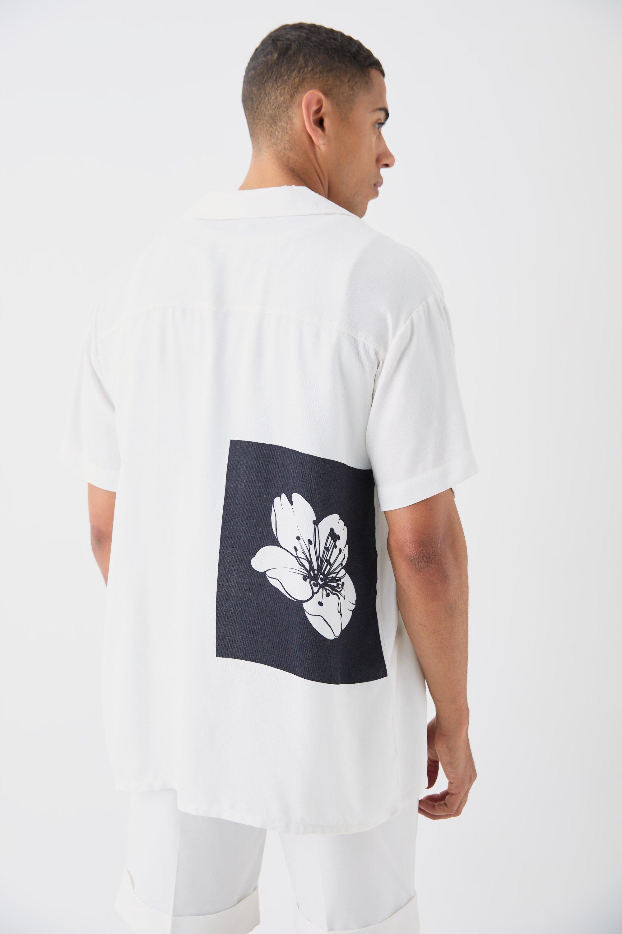 Oversized Viscose Back Flower Shirt | boohooMAN USA Product Image