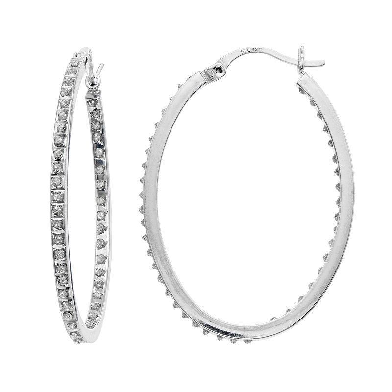 Platinum Over Silver Diamond Mystique Inside Out Hoop Earrings, Womens, Silver Tone Product Image