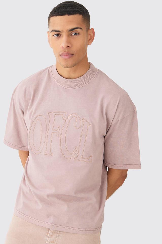 Loose Fit Boxy Acid Wash Ofcl Embroidered T-shirt | boohooMAN USA Product Image