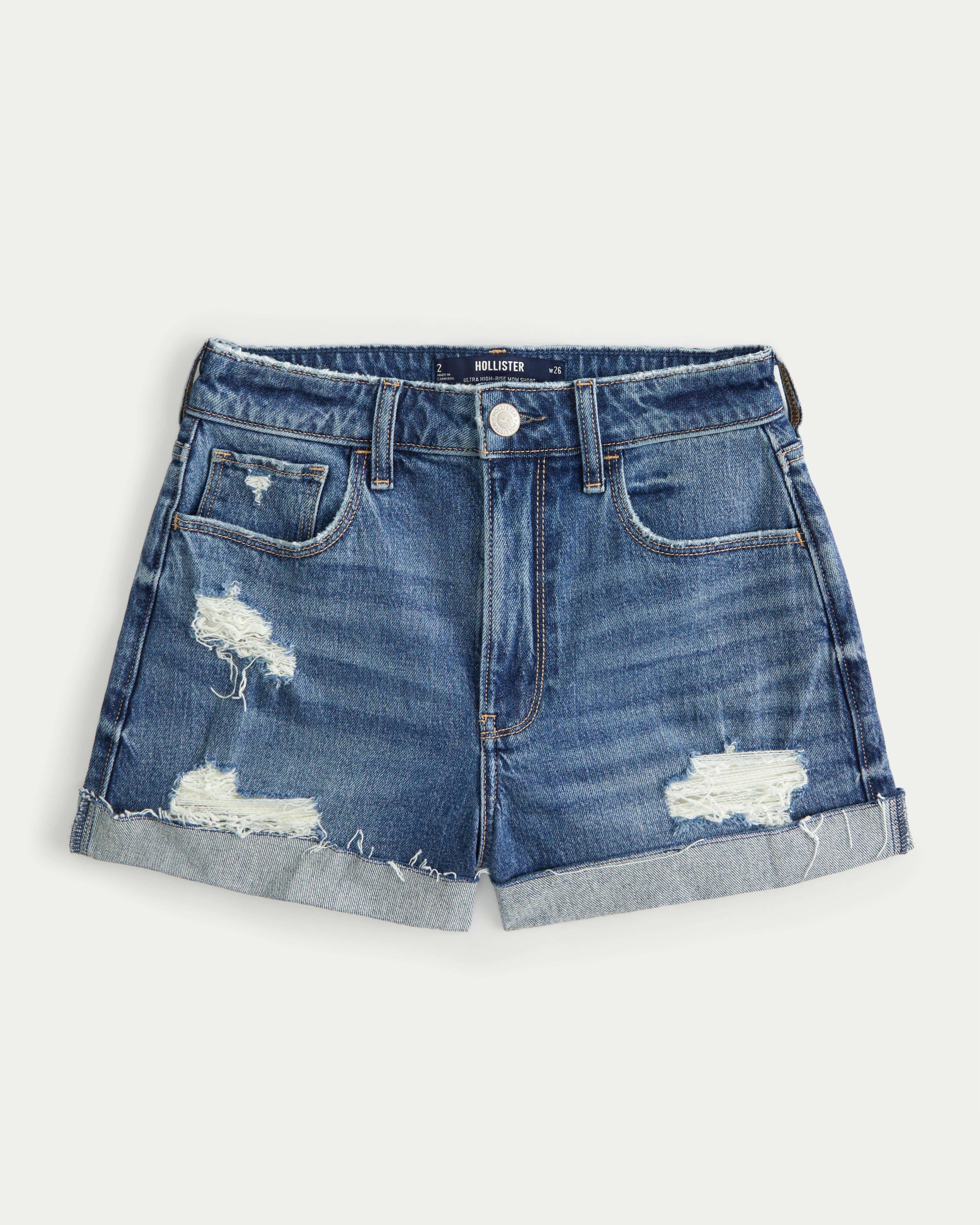 Ultra High-Rise Ripped Medium Wash Denim Mom Shorts Product Image