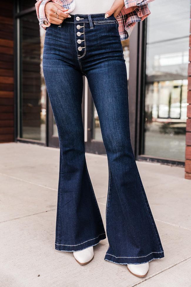 Whitney Button Front Dark Wash Flare Jeans FINAL SALE Product Image