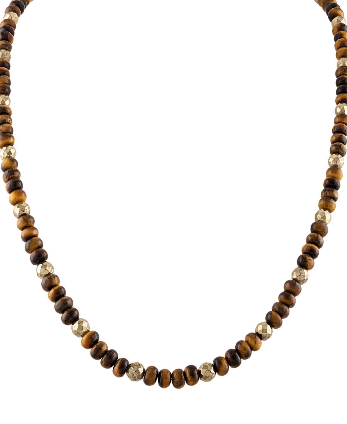 Bulova Mens Marine Star Tigers Eye Beaded 22 Necklace in 14k Gold-Plated Sterling Silver Product Image