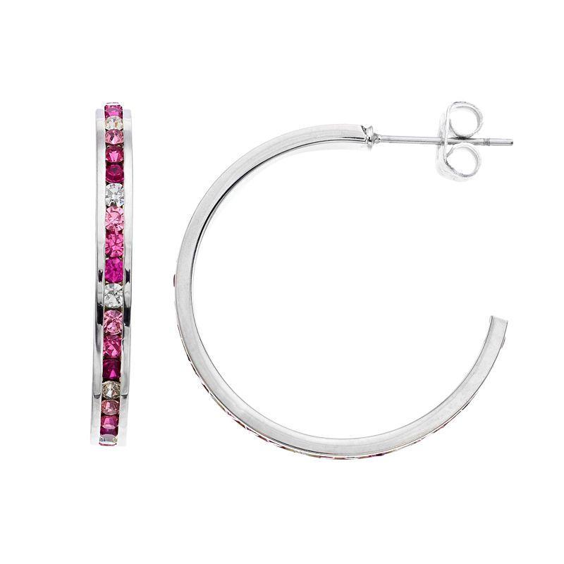 Traditions Jewelry Company Silver Tone Crystal C-Hoop Earrings, Womens Silver Tone Pink Product Image