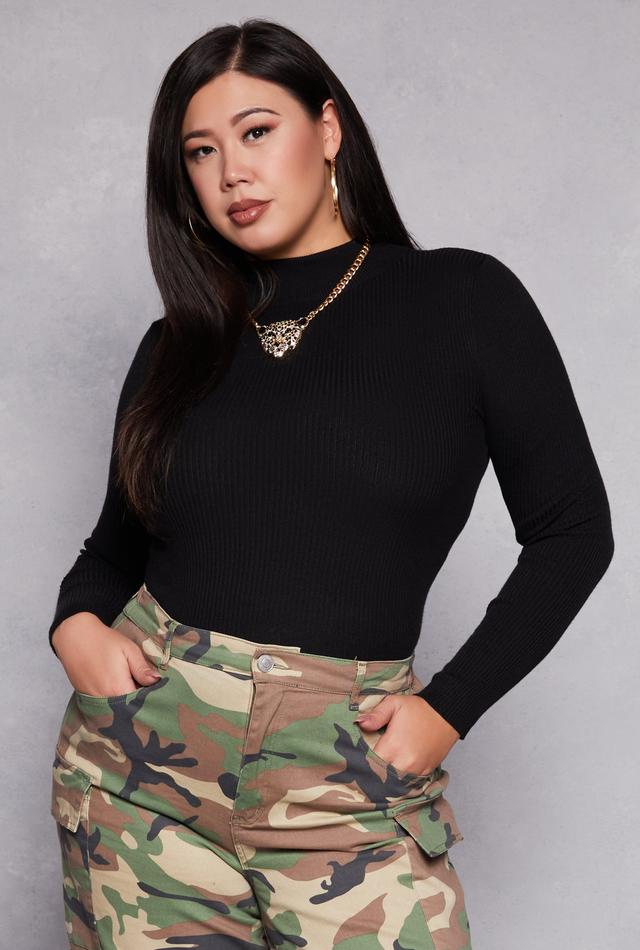 Womens Plus Size Ribbed Mock Neck Top Product Image