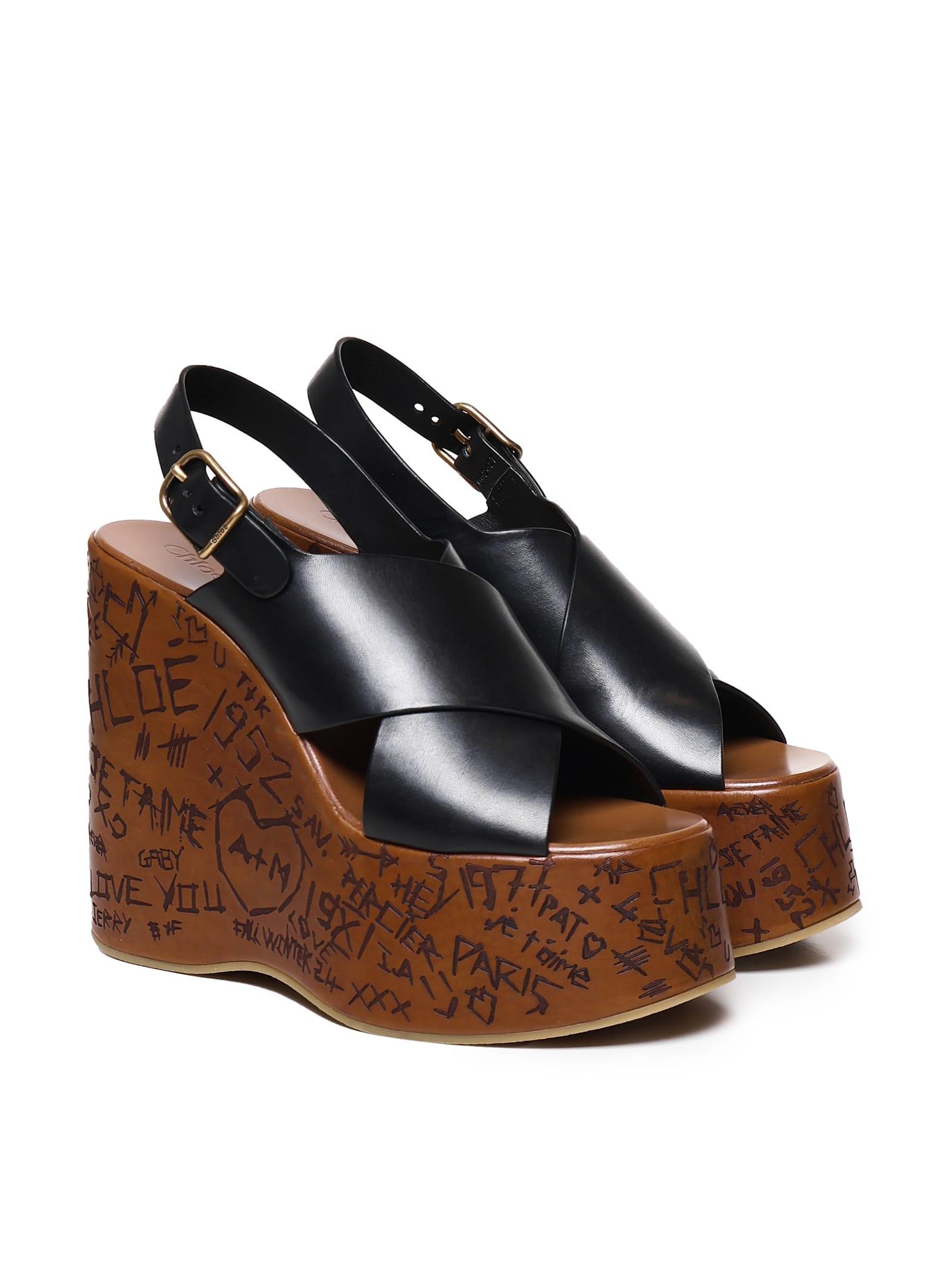 CHLOÉ Chloe Maxime 140 Leather Platform Wedge Sandals In Black Product Image