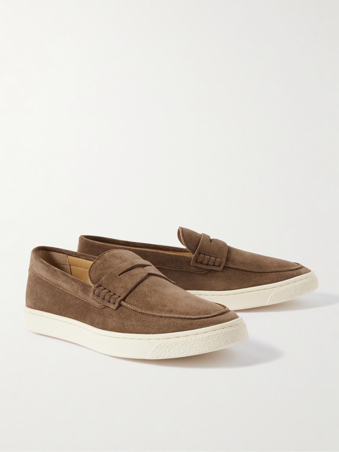 Suede Penny Loafers In Brown Product Image