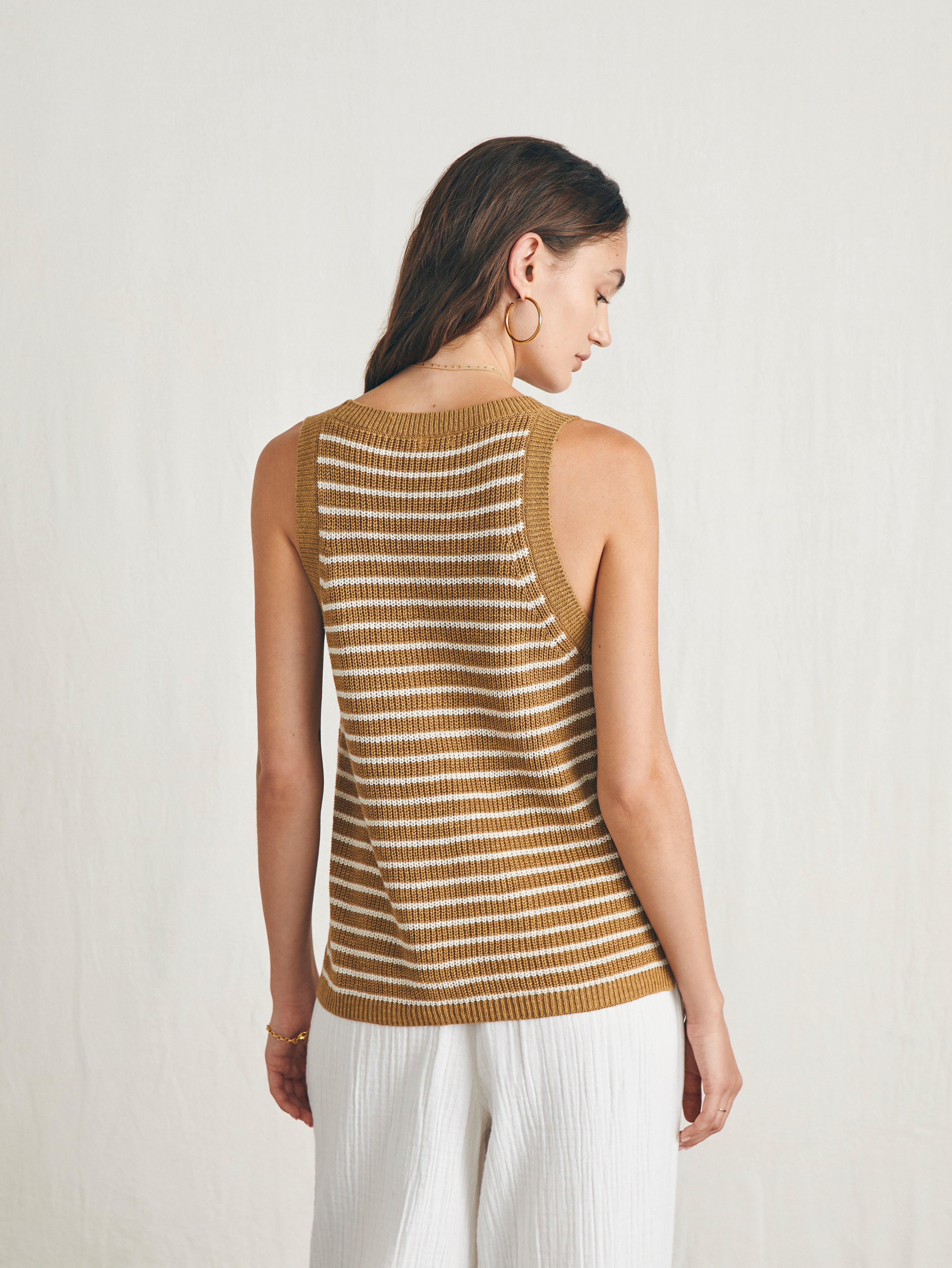 Miramar Linen Scoop Neck Tank - Antique Bronze Hampton Stripe Female Product Image