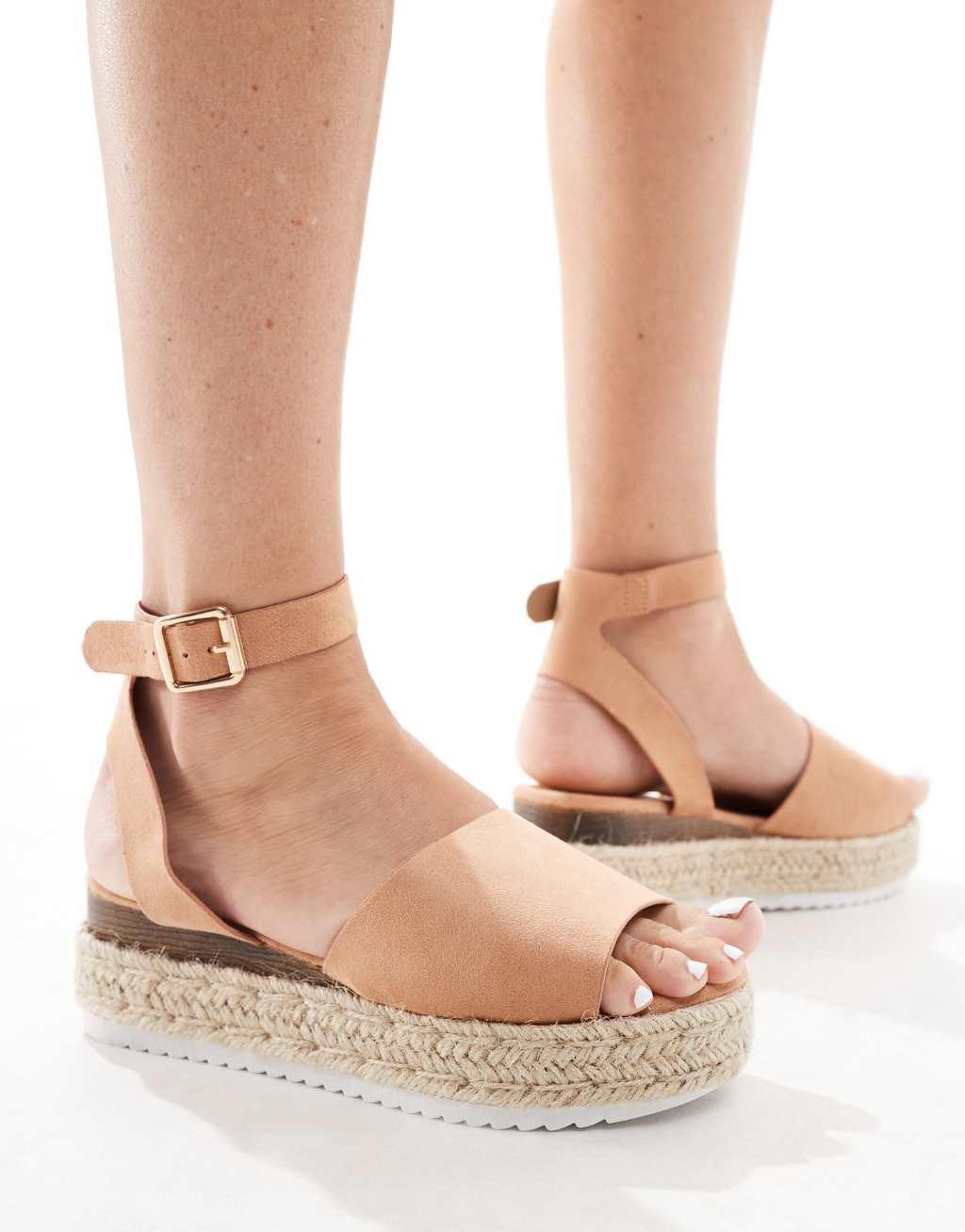 Truffle Collection wide fit flatform espadrilles in beige Product Image